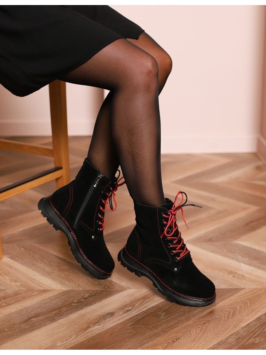 Ботинки женские зимние натуральная замша черные на шнуровке UXH-12191-1A-SW