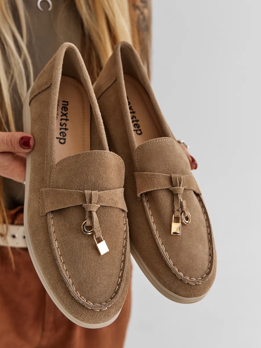 Лоферы женские замшевые бежевые натуральные на платформе 3727-1A