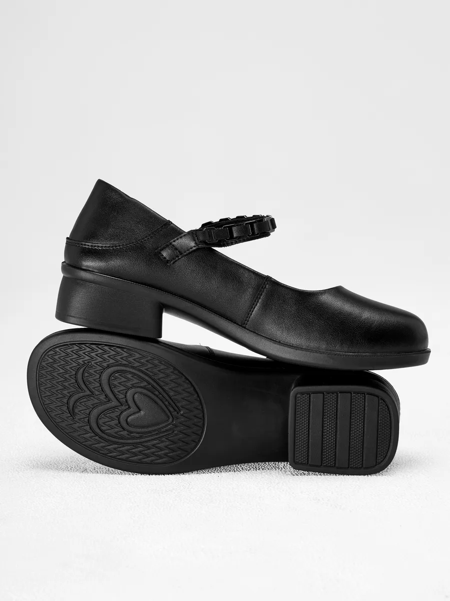 Туфли женские натуральная кожа на каблуке черные 5C15163-1