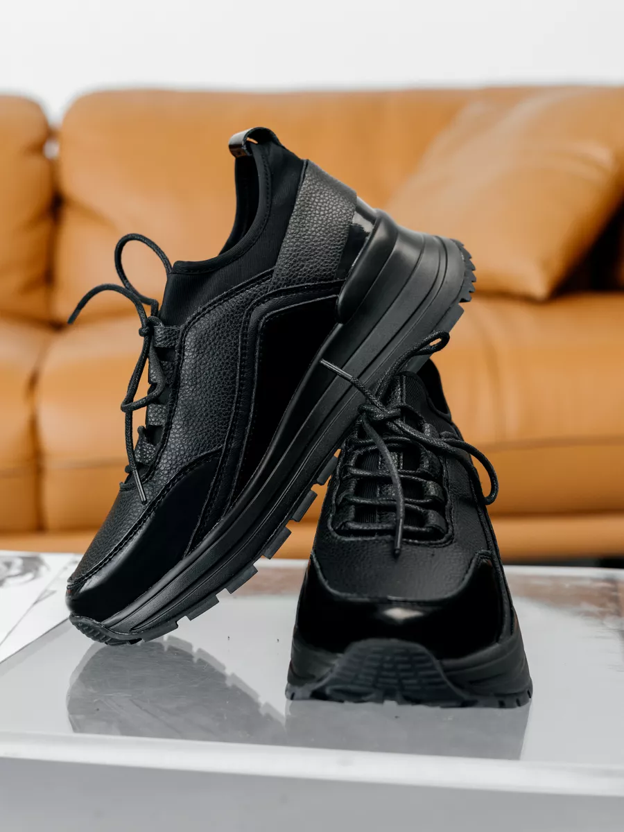 Кроссовки женские черные на платформе натуральная кожа FB268-030k