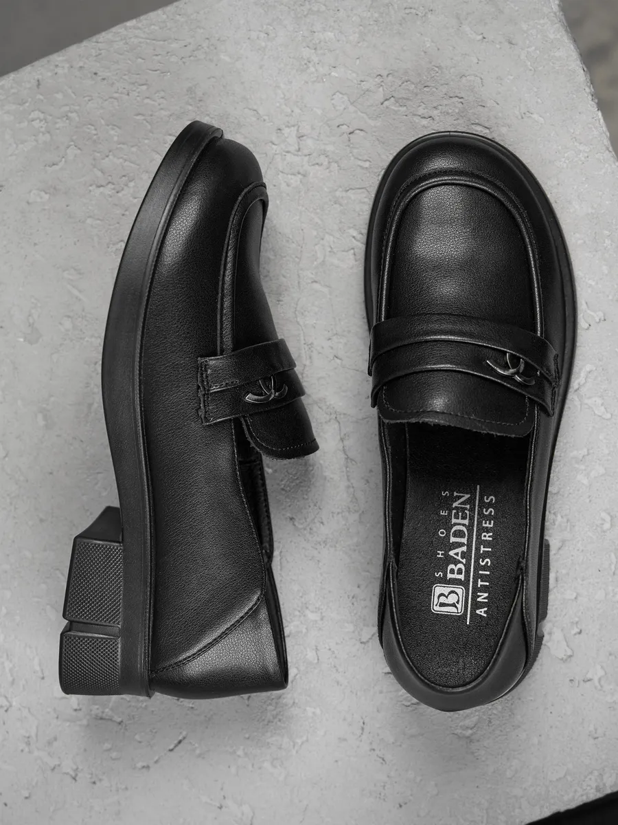 Лоферы женские натуральная кожа черные школьные GJ031-010