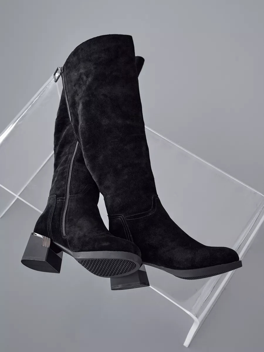 Сапоги женские зимние натуральная замша высокие на каблуке C922-020