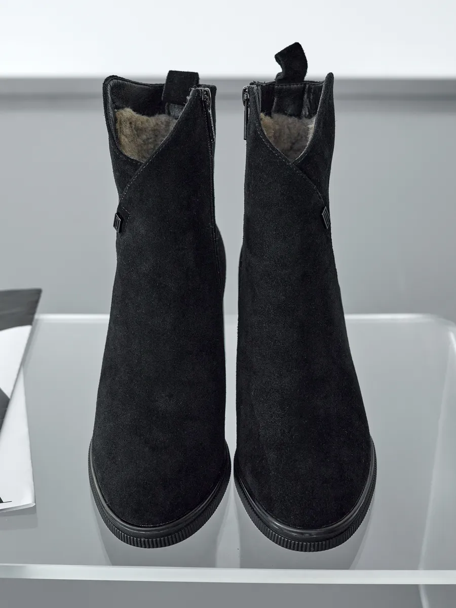 Ботинки женские зимние на каблуке замшевые U420-041