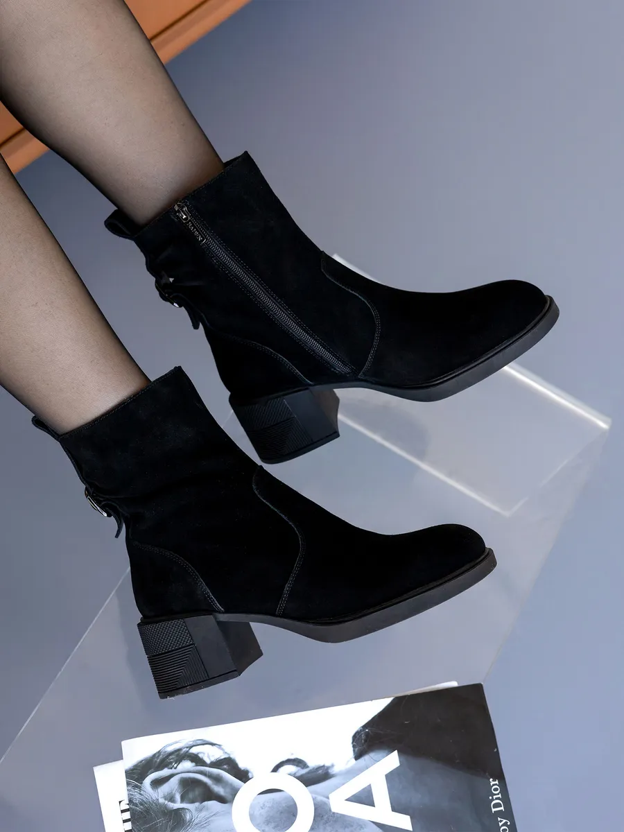 Ботильоны женские зимние натуральная замша на каблуке U513-031