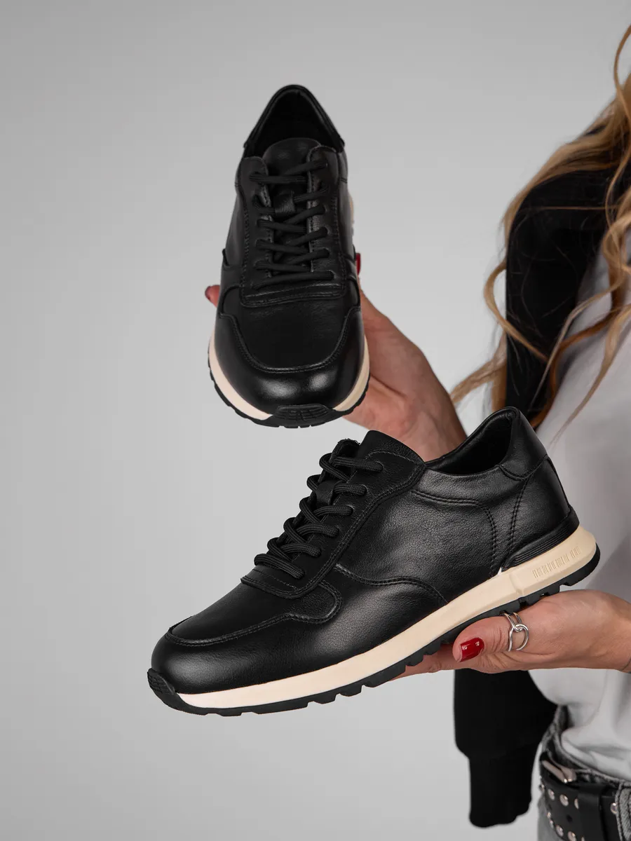 Кроссовки женские демисезонные натуральная кожа черные RW201-010k