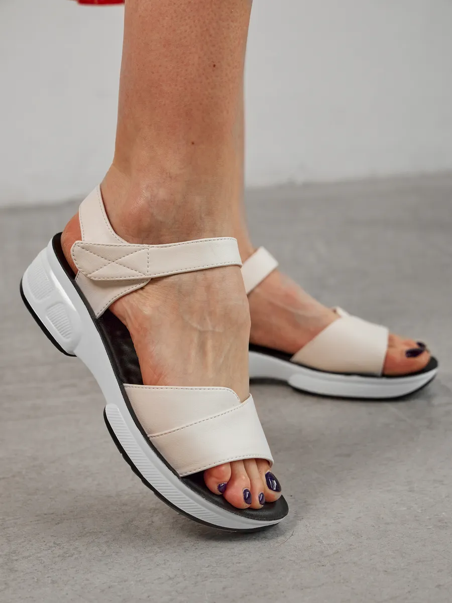 Босоножки женские летние на платформе белые на липучке 2R5-3-112-1k