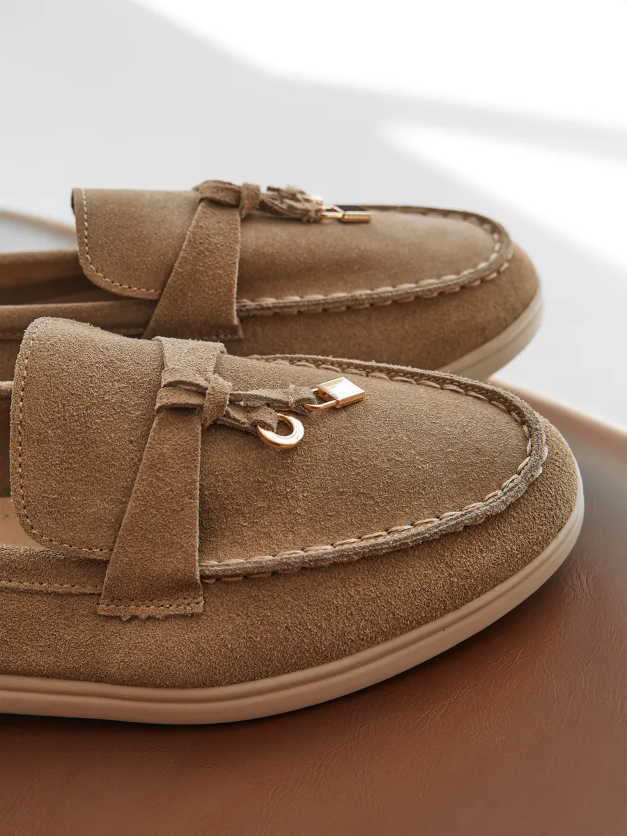 Лоферы женские замшевые бежевые натуральные на платформе 3727-1A