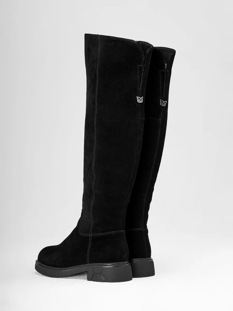 Сапоги женские зимние замшевые на каблуке черные 42-WWE18-100-201k