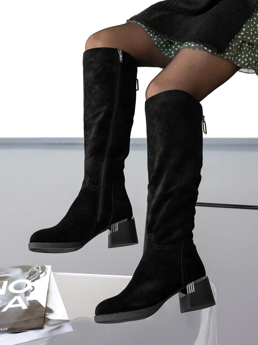 Сапоги женские зимние натуральная замша высокие на каблуке C922-020