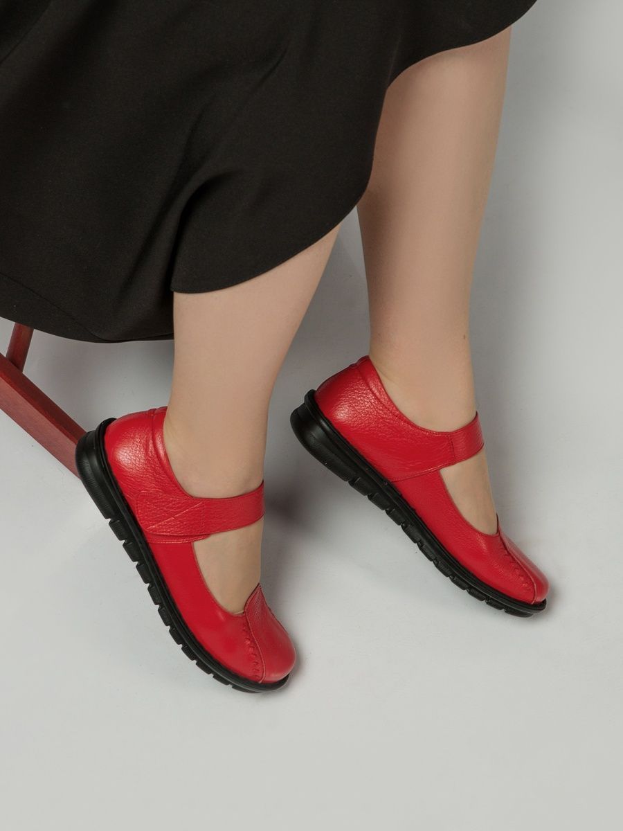Туфли женские летние красные из натуральной кожи RH026-031