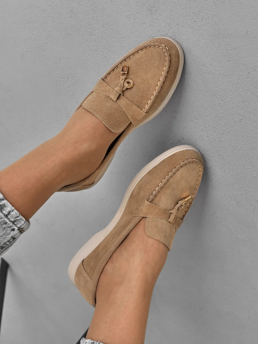 Лоферы женские замшевые бежевые натуральные на платформе 3727-1A