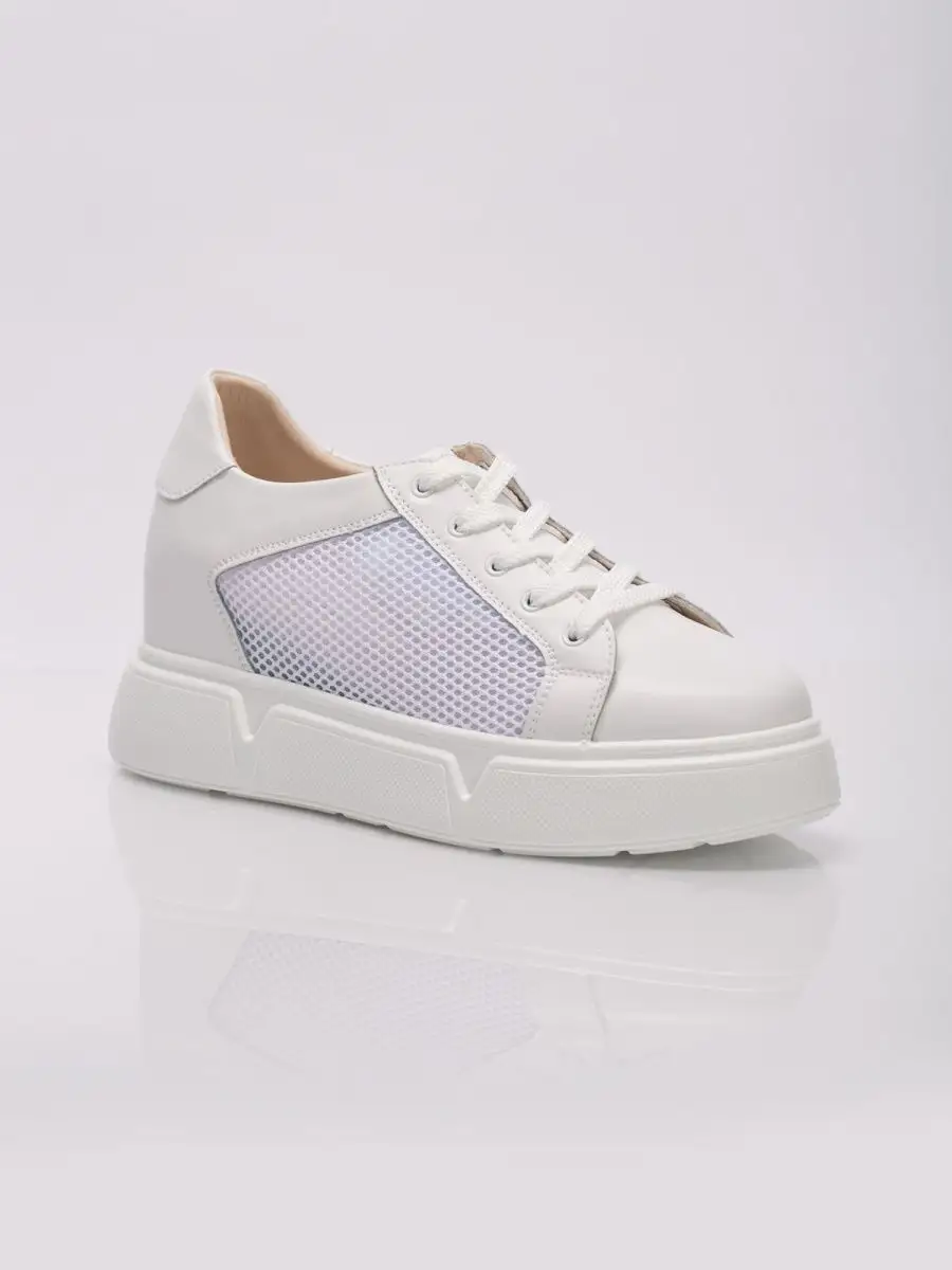 Кеды женские белые натуральная кожа летние на платформе FL068-2