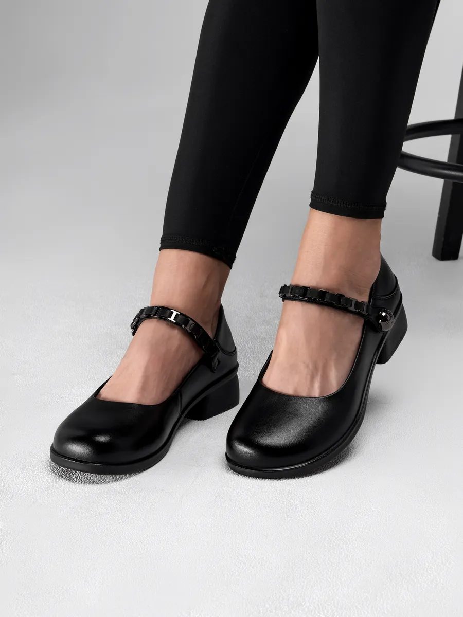 Туфли женские натуральная кожа на каблуке черные 5C15163-1