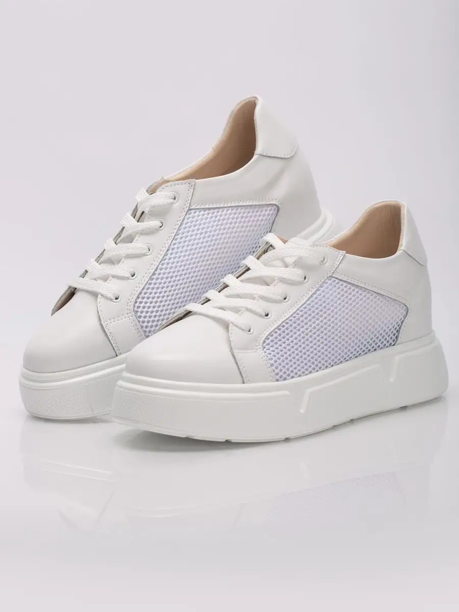 Кеды женские белые натуральная кожа летние на платформе FL068-2